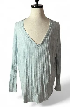 Out From Under Ribbed V Neck Long Sleeve Oversized‎ Sweater Light Blue Size M thumbnail 1