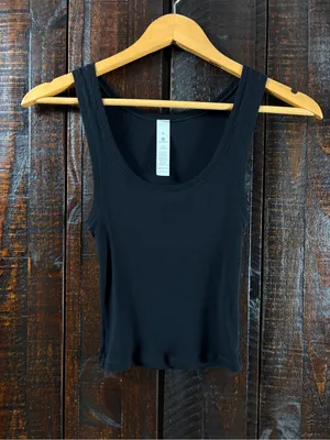 Women's Black Ribbed Modal Cropped Tank Top Small thumbnail 3