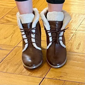RARE Restricted Leather Fur Heeled Booties Size 8 Brown thumbnail 5
