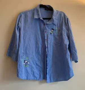 Disney Mickey Unlimited Blue Checkered Shirt Vintage Women Size XLarge Top thumbnail 1