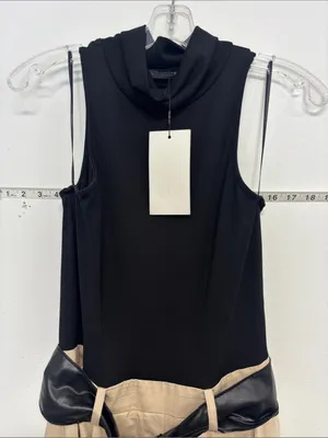 Zara Black & Cream Sleeveless Maxi Dress with Gloss Belt thumbnail 2