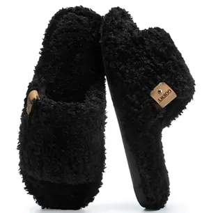 GOEWY Black Plush Memory Foam Slip On Slides Slippers Women’s 7-8 NWOT thumbnail 1