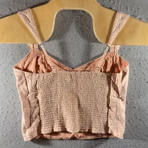 1522 | Abercrombie Linen Blend Floral Smocked‎ Crop Top Peach Womens M thumbnail 2