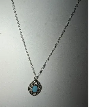 Turquoise Marquise Blue Sterling Silver Necklace 925 Cowgirl Western Dainty thumbnail 1