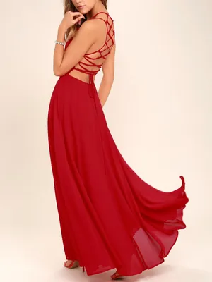 NWT Lulus Strappy To Be Here Red Lace-Up Maxi Dress Size Medium M NEW thumbnail 2