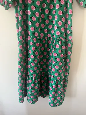 Rose Print Green Midi Dress Medium Novelty Print Statement Piece Cottagecore thumbnail 4