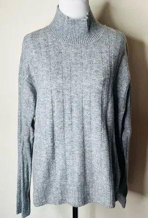 J. Crew Gray Wool Blend Relaxed Fit Mock Neck Sweater thumbnail 1