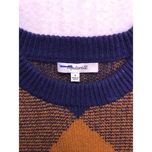 Madewell Sweater Womens Small Blue Brown Excellent Argyle Crewneck Knit Pullover thumbnail 2