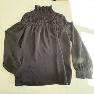 Patrizia Luca smocked high neck long sleeve blouse black thumbnail 6