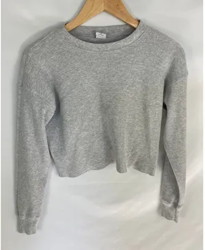 Aritzia TNA Grey Waffle Knit Long Sleeve Top size XS thumbnail 1