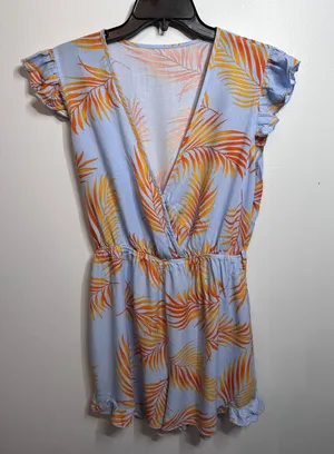 Cupshe Womens Tropical Palm Leaf Jumpsuit Blue Orange V-Neck Ruffle Hem Size M thumbnail 1