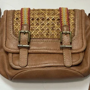 THE SAK Leather Crossbody Bag Pockets Tan Brown Adjustable Cane Ribbon Detail thumbnail 2