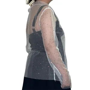 White mesh Sparkly top. Silver Size L thumbnail 2