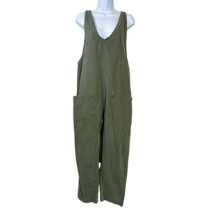 Free People High Roller Jumpsuit in Moss Stone Size Small Denim Overalls Harem thumbnail 5