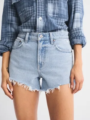 Abercrombie & Fitch Light Blue Frayed Denim Shorts thumbnail 1