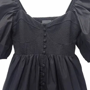 Anthropologie Maeve Puff-Sleeved Cotton Sweetheart Mini Dress Black Size Medium thumbnail 5