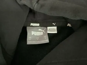 PUMA Womens Small Hoodie Logo Black Long Sleeve Pullover Sweatshirt Pockets Gold thumbnail 2