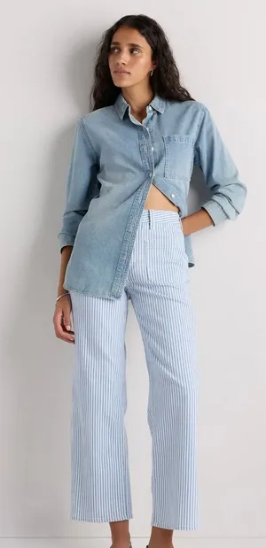QUINCE Bella Stretch Patch Pocket Wide Leg Jeans in Railroad Stripe Size 29 NEW thumbnail 1