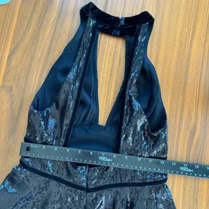 Free‎ People Film Noir Black Sequin Halter Mini Dress Velvet Trim Open Back US 2 thumbnail 5