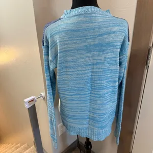 Vintage Knit Ski Sweater Mock Neck Blue White Alps Skiing Winter Art to Wear M thumbnail 5