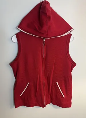 Talbots Sweater Vest Wm Med Red Hooded Full Zip Pockets Knit Cotton Athleisure thumbnail 1