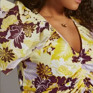 Anthropologie Maeve Cinched Yellow Floral Flutter Sleeve Tie Top‎ Blouse thumbnail 4