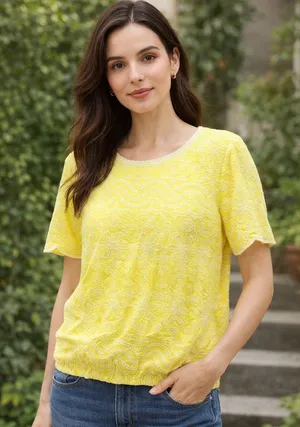 NWT yellow floral embroidered top size XL stretchy bottom hem bohemian‎ hippie thumbnail 1