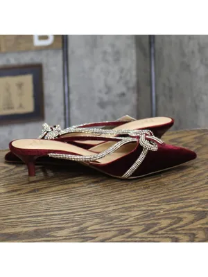 NWT A New Day Gwen Rhinestone Bow Velvet Mule Heels 94656737 Burgundy Red 7M thumbnail 7
