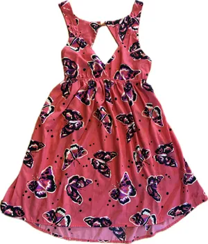 Roxy Dress Size M Pink Butterfly Print Sleeveless Fit & Flare thumbnail 1