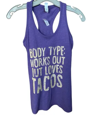 Purple & Gold Tank Top Body Type: Works Out But Loves Tacos thumbnail 2