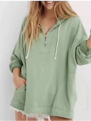 aerie Sage Green Beach Weekend Hooded Pullover oversized hoodie thumbnail 1