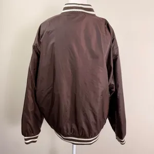 Tna Aritzia Stadium Jacket Brown Satin Varsity Bomber Striped Trim Women XL thumbnail 4