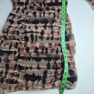 Zara NWT Brown Ruched Tulle Mesh Tie‎ Dye V-Neck Mini Dress Long Sleeve Small thumbnail 10