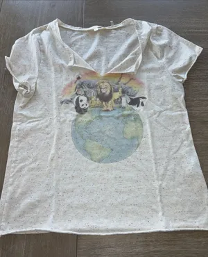 LoveShackFancy Cream Short-Sleeve Tee with Rainbow Animal Globe Graphic thumbnail 1
