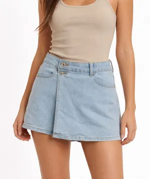 BCBGeneration Y2K Light Wash Denim Skort Wrap Front Mini Size S‎ thumbnail 1