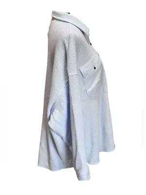 $79 NWOT Aerie LumberJane Waffle Knit Shirt / Shacket in light blue M thumbnail 4