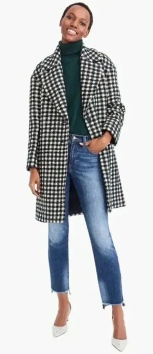 NWT J.Crew Oversized Topcoat in Ivory Black Green Check Tweed Wool Coat 0 $375 thumbnail 1