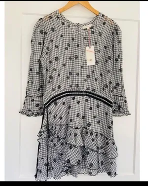 LoveShackFancy Lorelei Charcoal Floral Gingham Plaid Mini Dress Size Large thumbnail 4