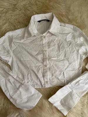 ZARA White Cropped Button-Down Shirt thumbnail 1
