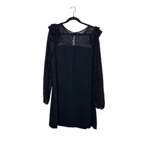 Lilly Pulitzer Lace Shift Dress Womens Large Black Excellent Ruffle Long Sleeve‎ thumbnail 2