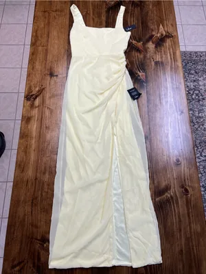 Lulus Glamorous Disposition Light Yellow Ruched Maxi Dress Size Small NWT thumbnail 7
