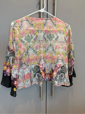 Natural Life Boho Floral Paisley Bell Sleeve Cotton Top -S thumbnail 6