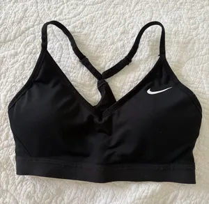 Nike Black Adjustable-Strap Low-Impact Sports Bra with White Logo thumbnail 1