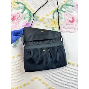 Vintage Black Rayon Satin Evening Bag Bow‎ Detail Formal Clutch Shoulder Bag thumbnail 3