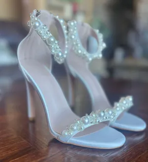 Amazon yowmns White Women's Heeled Sandals Pearl Decoration Open Toe Stiletto Heels Wedding Sexy Back Zipper Cover Pumps Evening Party Shoes Handmade Elegant High Heels Summer thumbnail 6