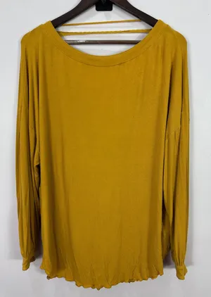 Free People Ribbed Twist Back Top Womens Medium Mustard Yellow Boho Whimsical thumbnail 1