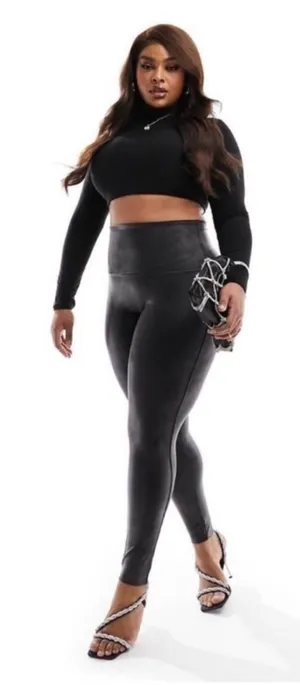 Spanx Women's Faux Leather Leggings 2X Black Ankle Full Length Edgy High Waist thumbnail 1