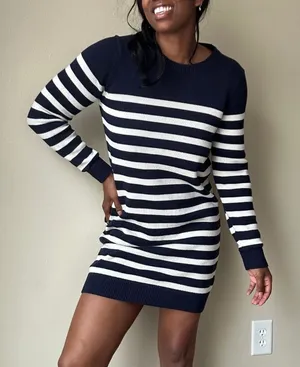 Gap Navy Blue and White Striped Mini Dress Size Small thumbnail 1