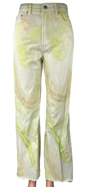 Stradivarius Women's Yellow White Tie Dye High Rise Wide Leg Denim Jeans Size 4 thumbnail 1