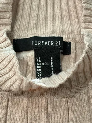 Forever 21 Women’s Ribbed Mock Neck Sweater Top Beige Size Small thumbnail 2
